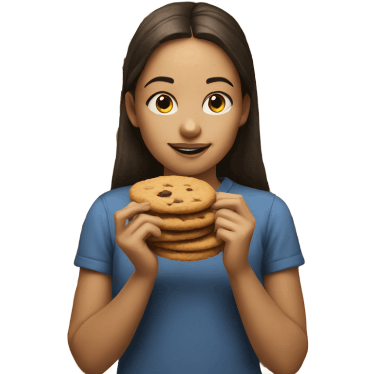 realistic portrait of a girl eating cookies  emoji