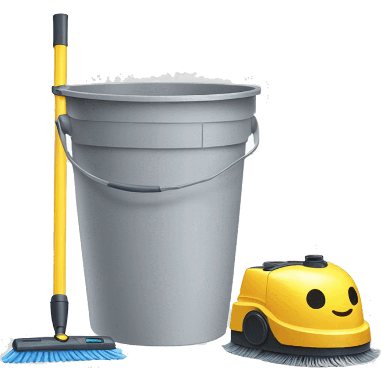 bucket with a floor mop beside a vacuum cleaner  emoji