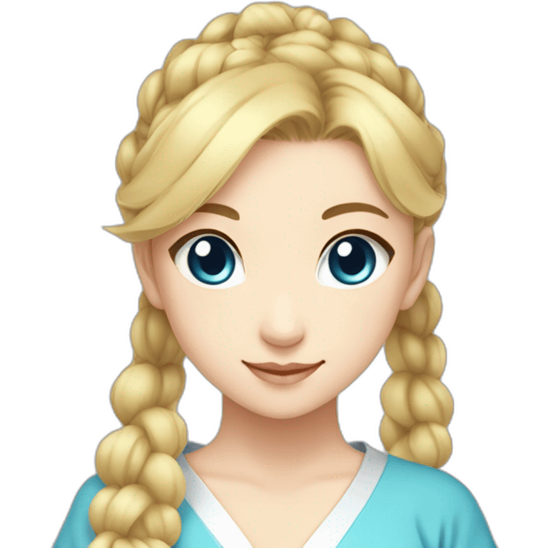 Japanese anime-inspired young girl with radiant golden blonde hair tied in a ponytail and mesmerizing azure eyes emoji