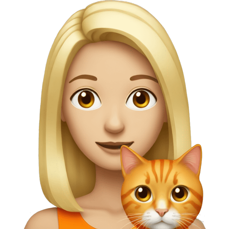 A blonde woman with an orange cat emoji