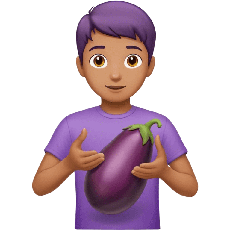 boy with hands out holding a eggplant  emoji