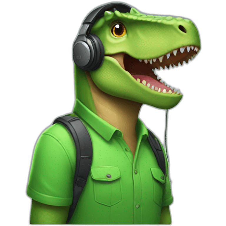 A dinosaur with green shirt and with headphone  emoji