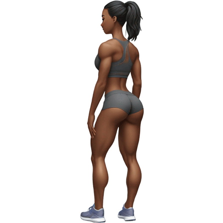 fitness model squating pose direct back view hyperealistic with very developed glute muscles emoji