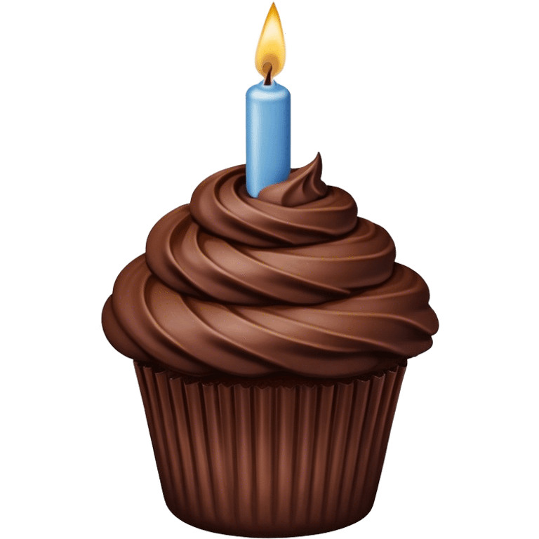 chocolate birthday cupcake with a tube of chocolate sticking out  emoji