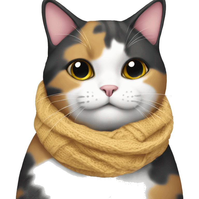 Fat Calico cat wearing a knit scarf emoji