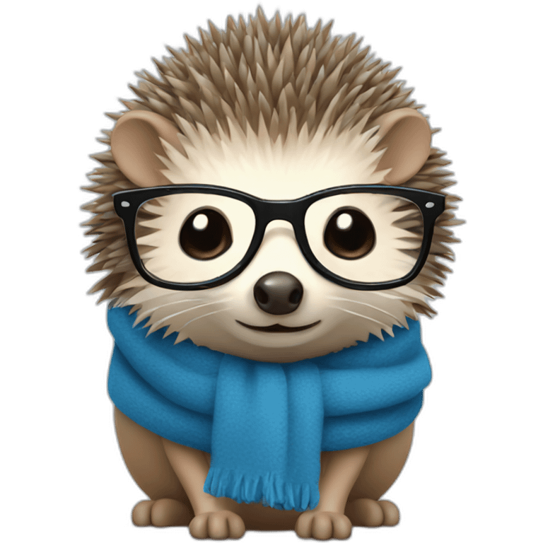 hedgehog with long blue scarf and black glasses emoji