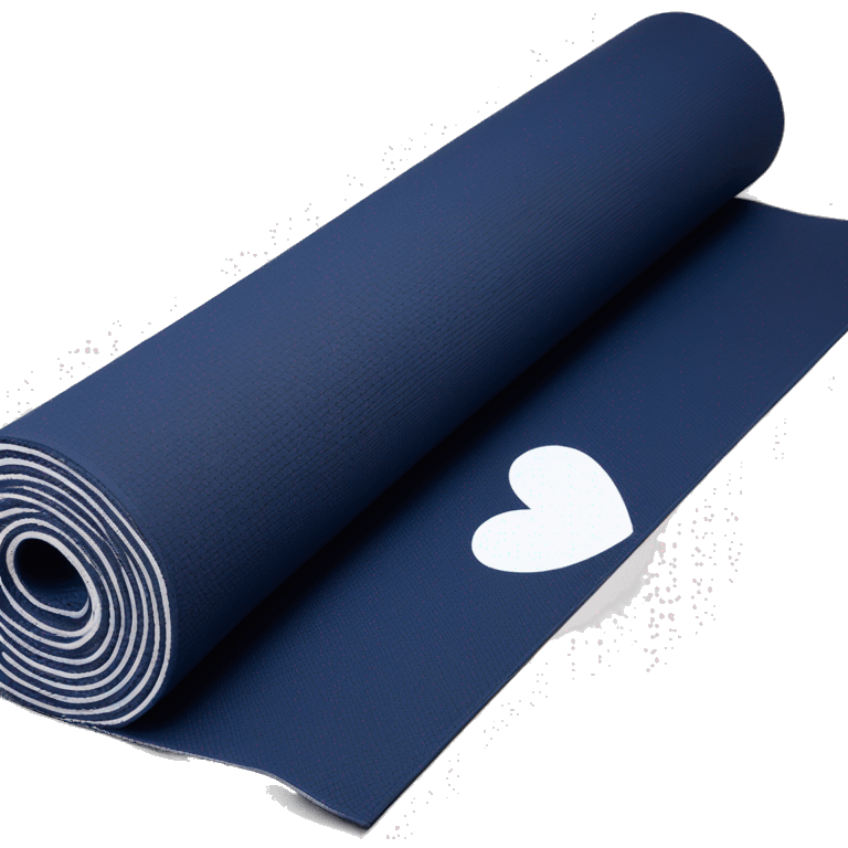 Navy blue half rolled out yoga mat with white heart print emoji