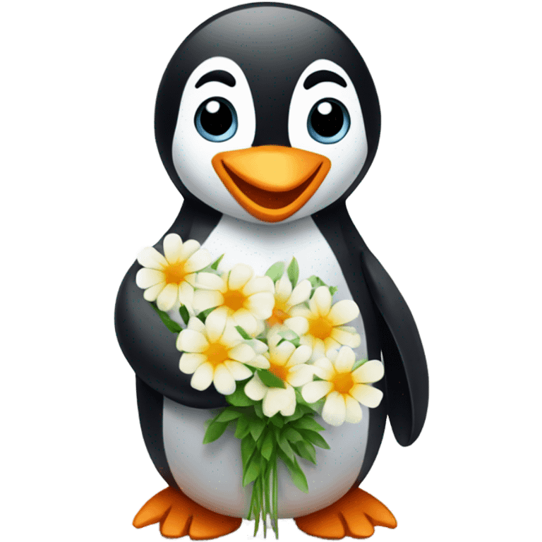 Penguin holding flowers emoji