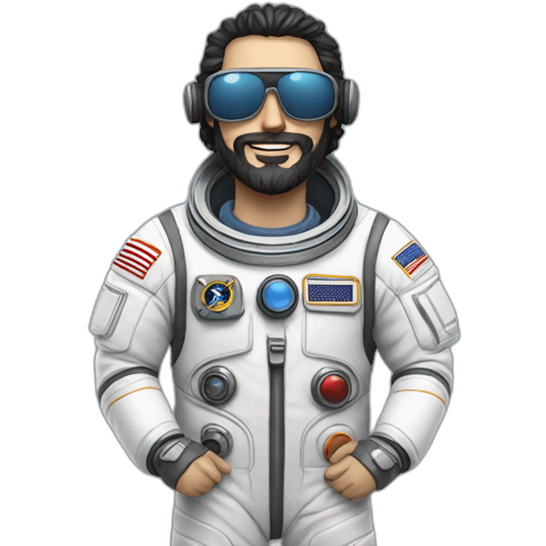 posing caucasian astronaut with black beard and white glasses emoji