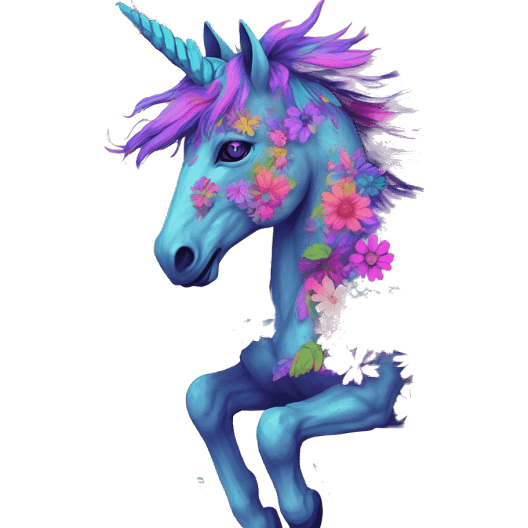 Trippy patchwork Zombie Pegasus unicorn psychedelic flowers floral groovy art neon rave raving emoji