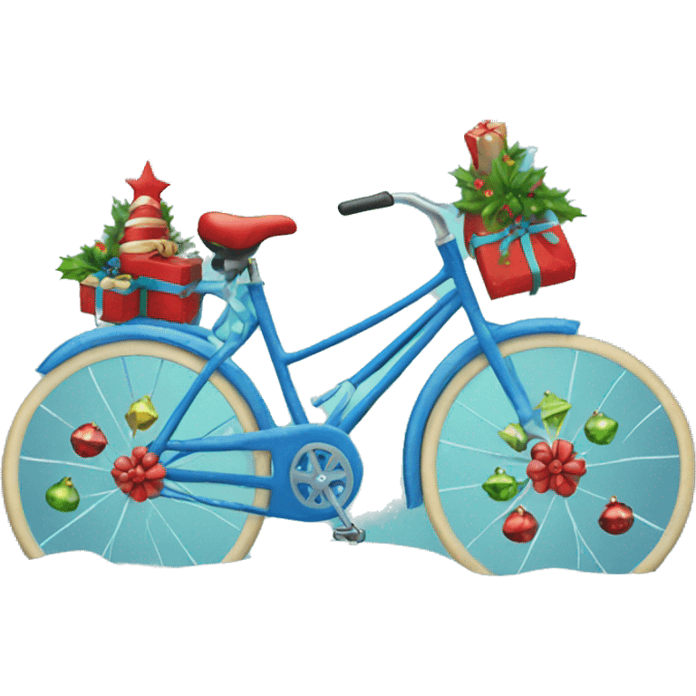 Christmas decorated bicycle blue emoji