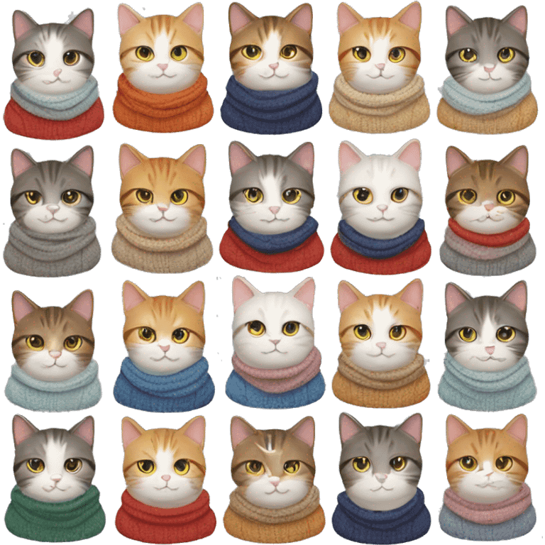 12 happy cats in sweaters emoji