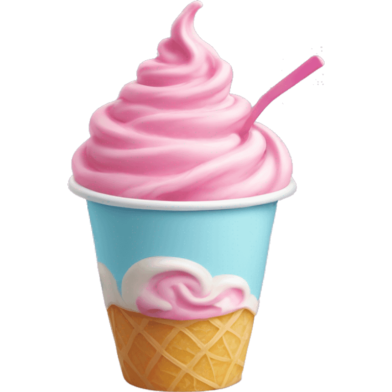 Pink frozen yogurt swirled in a light blue cup emoji