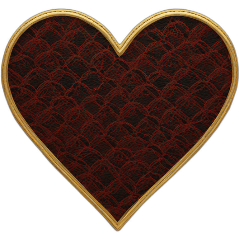 red lace on black leather heart with gold border emoji