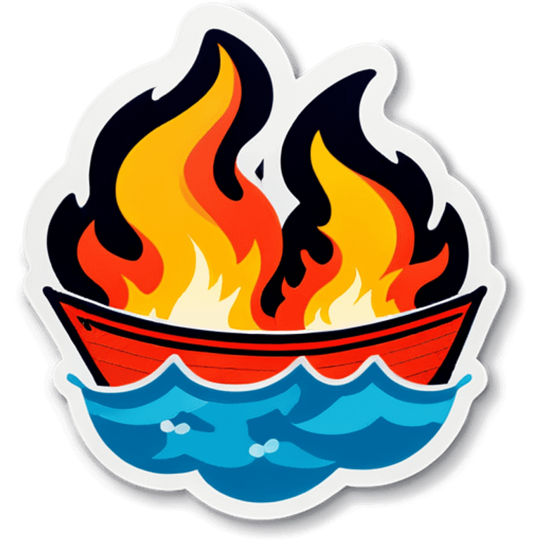 Boat on fire sinking emoji