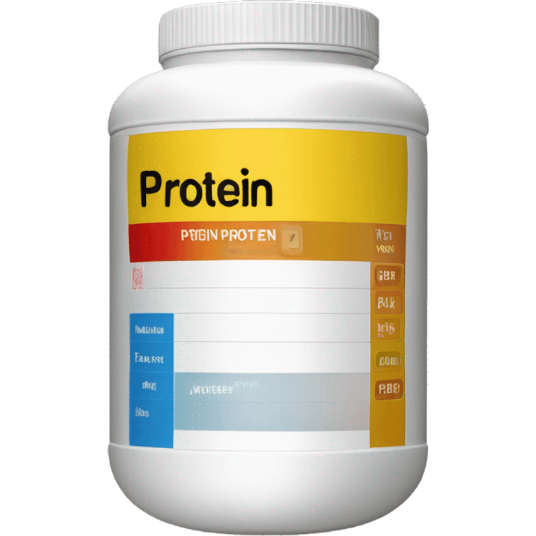 Emoji of a protein powder container, cylindrical with a screw-top lid and the word 'Protein' on the label. Bright colors, minimalistic, high contrast, and easy to recognize emoji