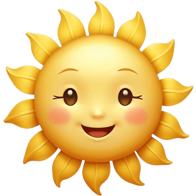 Cinematic tiny happy sun, golden and round, chubby with a warm smile, gentle rays beaming softly, radiating warmth and happiness, irresistibly cute. emoji