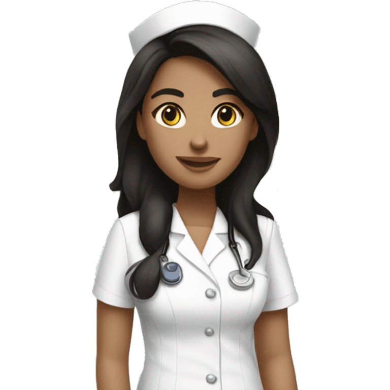 Brunette Nurse hair black and uniform White  emoji