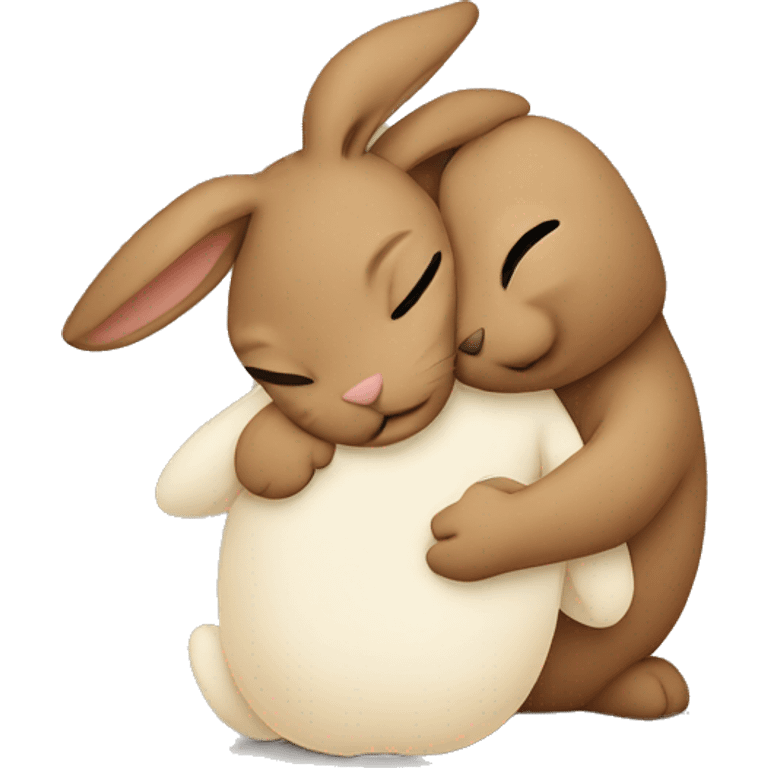 Brown bunny hugging beige bunny emoji