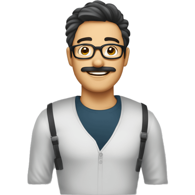 Hombre de cabello corto peinado hacia el lado izquierdo, con gafas un poco sonriente, sin bigote  emoji