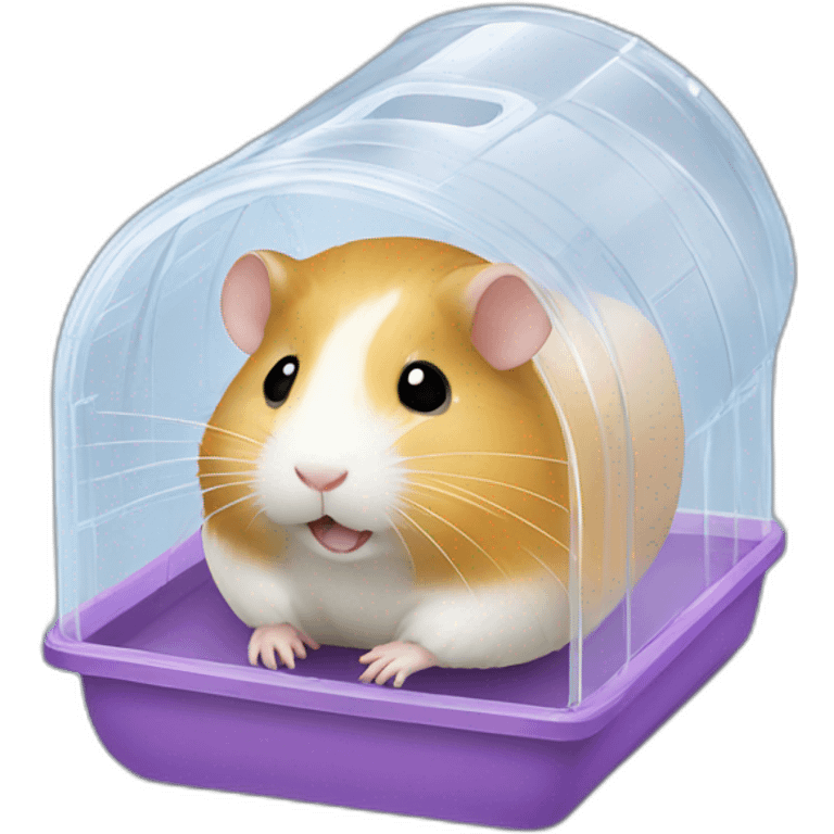 Hamster in clear plastic cage with clear plastic tunnels emoji