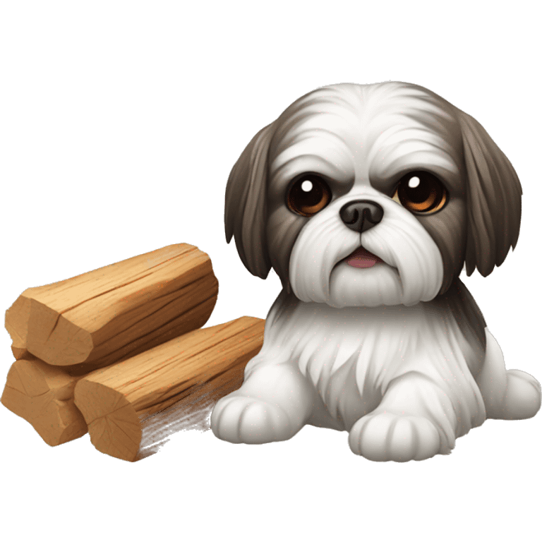 Evil shih tzu eating wood  emoji