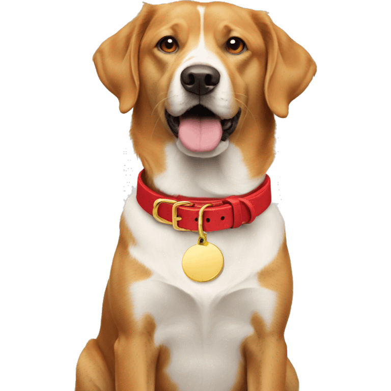 Red dog collar with a golden tag emoji