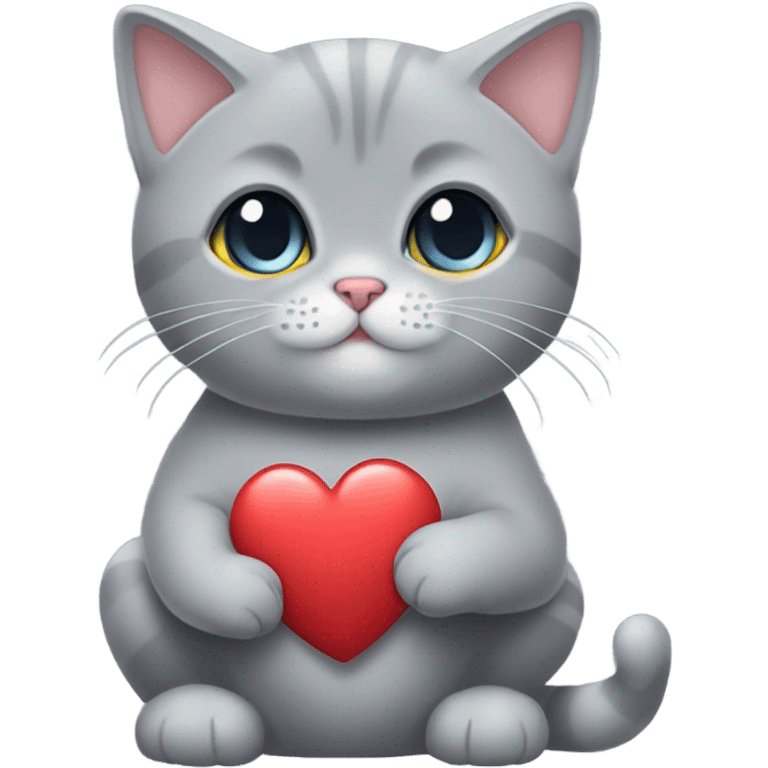 Cute grey british short hsir cat holding love emoji