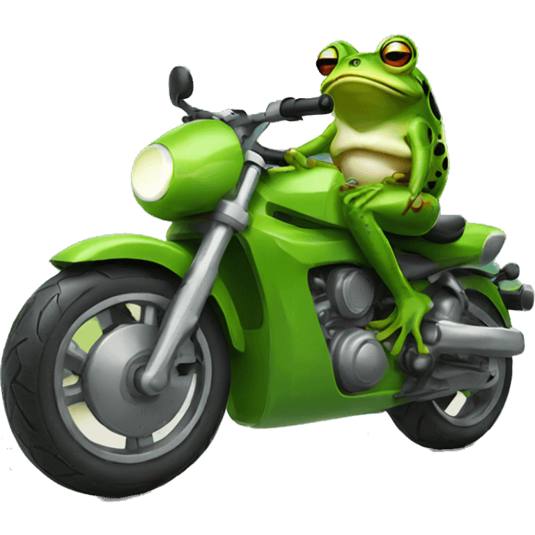 Frog with specs on motorbike emoji