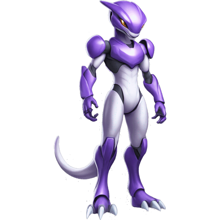 Futuristic Shiny Mewtwo-Velociraptor-Genesect-Fakémon-Pokémon with a visor helmet Full Body emoji