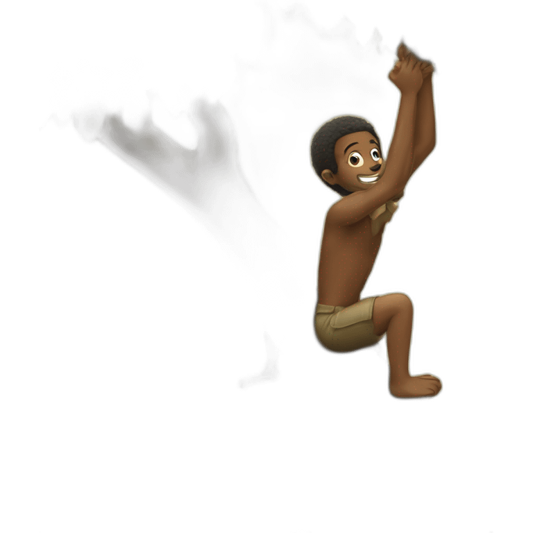 A black men climbing a tree with monkeys emoji