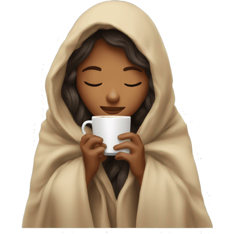 girl inside a blanket sipping coffee eyes closed emoji