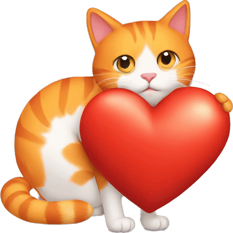 Orange cat hugs red big  heart emoji