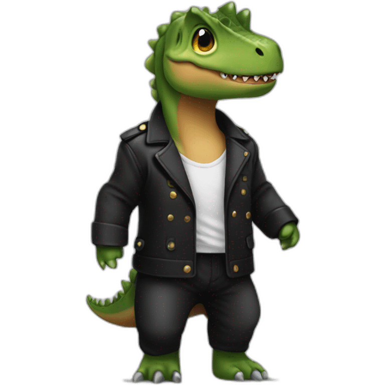 Dinossaur wearning a black jacket emoji