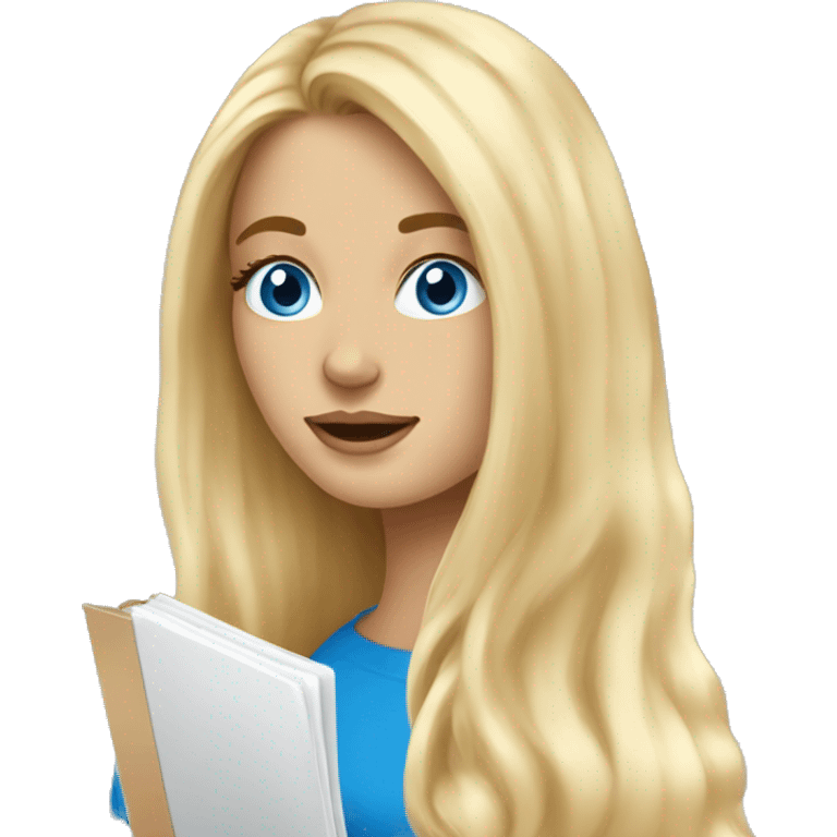 Long blonde hair, blue eyed woman sketching on a notepad  emoji