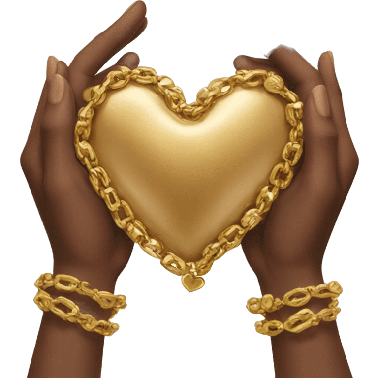 brown heart hands with gold jewelry emoji