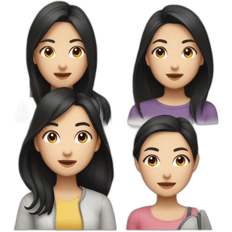 four asian girls with black hair in casual outfits emoji