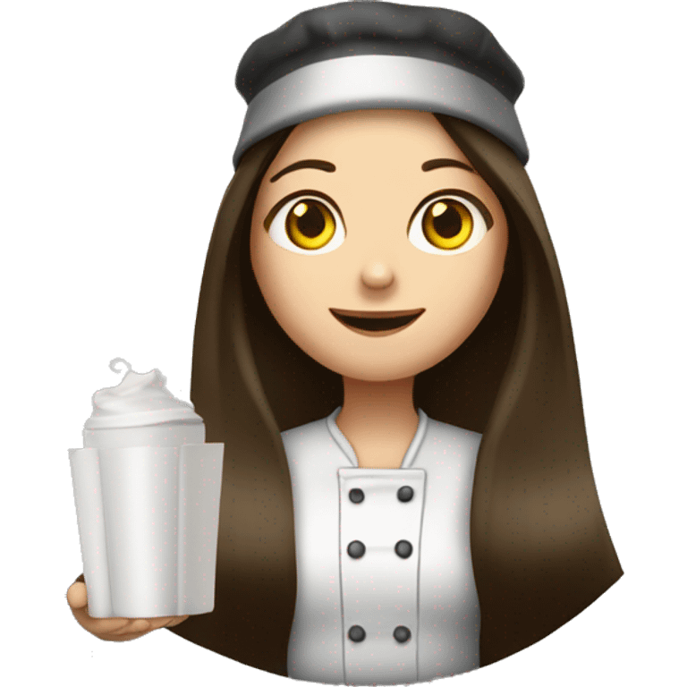 Brunette long straight hair girl holding food plate in a cook hat emoji