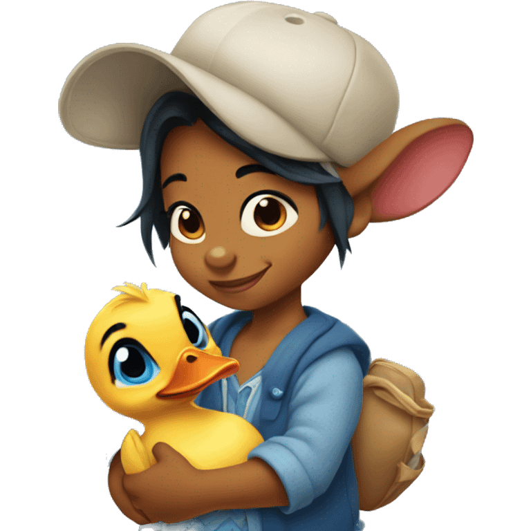 Disney Stitch character holding a mallard duck emoji