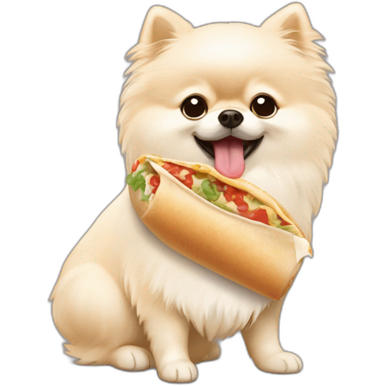 cream pomeranian eating a burrito emoji