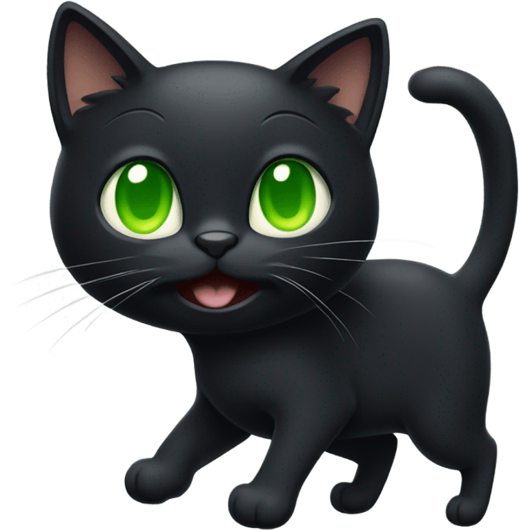 Black cat green eyes dancing emoji