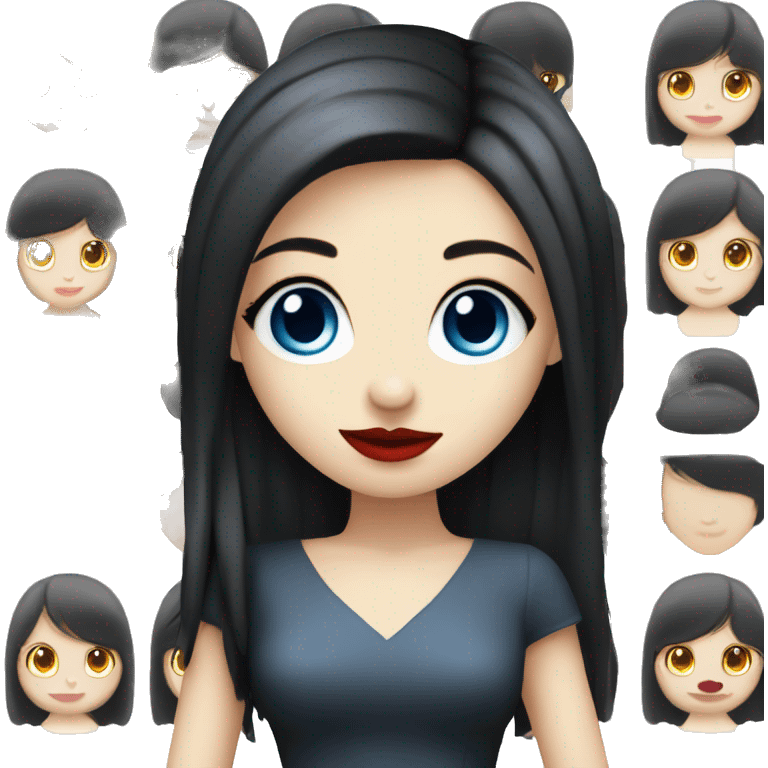 girl, blue eyes, red lips, black long hair, pale-skin, cocktail dress emoji