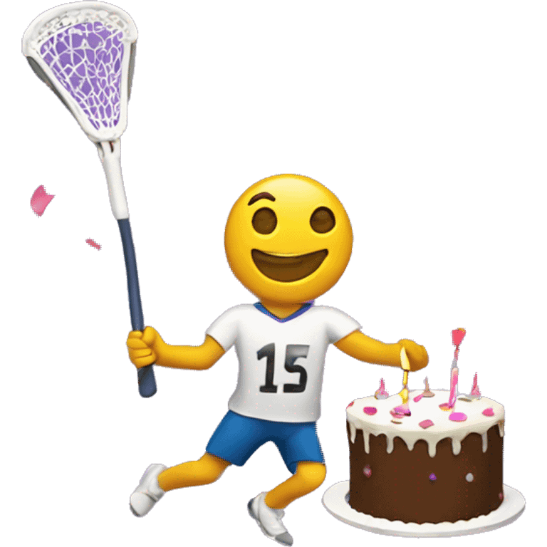 Lacrosse throwing a birthday cake emoji