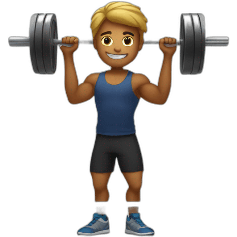 A boy in the gym with a barbell emoji