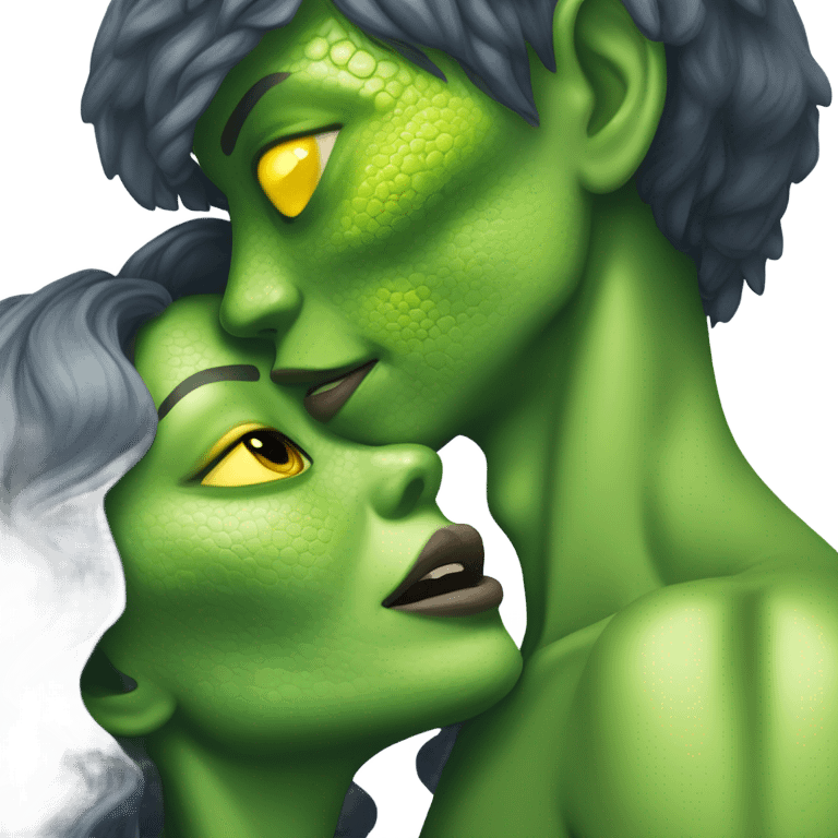 a Reptilian alien woman kissing humman man emoji