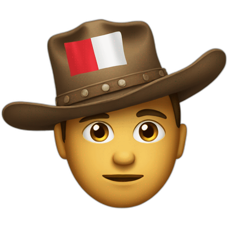 pensive face with the colors of the polish flag wearing a cowboy hat emoji