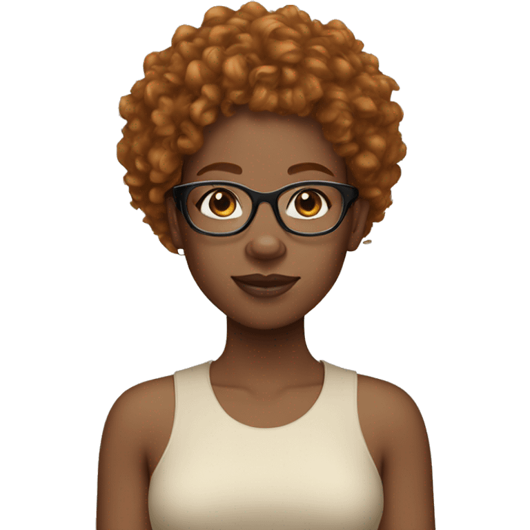 Black girl with clear glasses ginger curly hair with bangs emoji