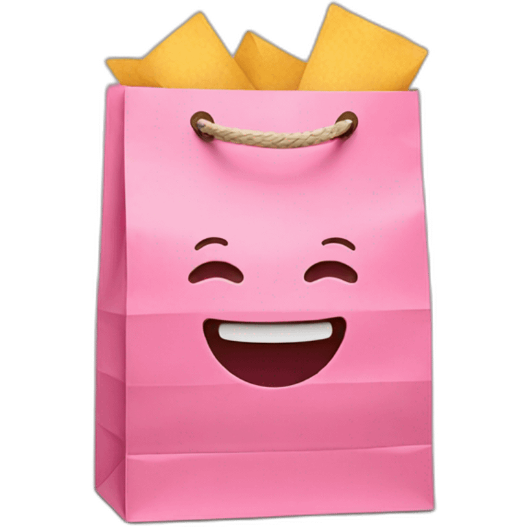 Pink paper bag with a smile emoji