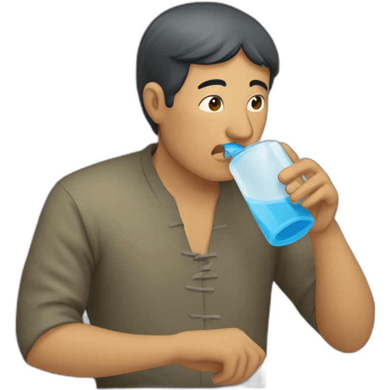 An Uzbek man drinking water from a piyola. emoji