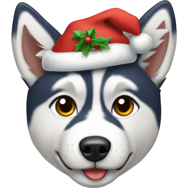 husky with christmas hat emoji